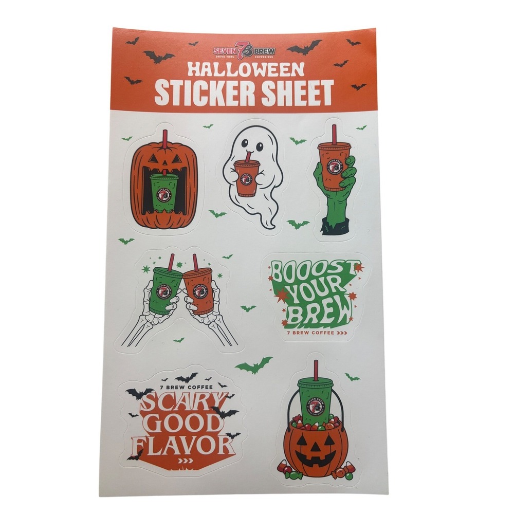 NEW RARE 7 Brew Coffee Halloween Sticker Sheet Lmtd Edt Spooky Ghost Pumpkin '26